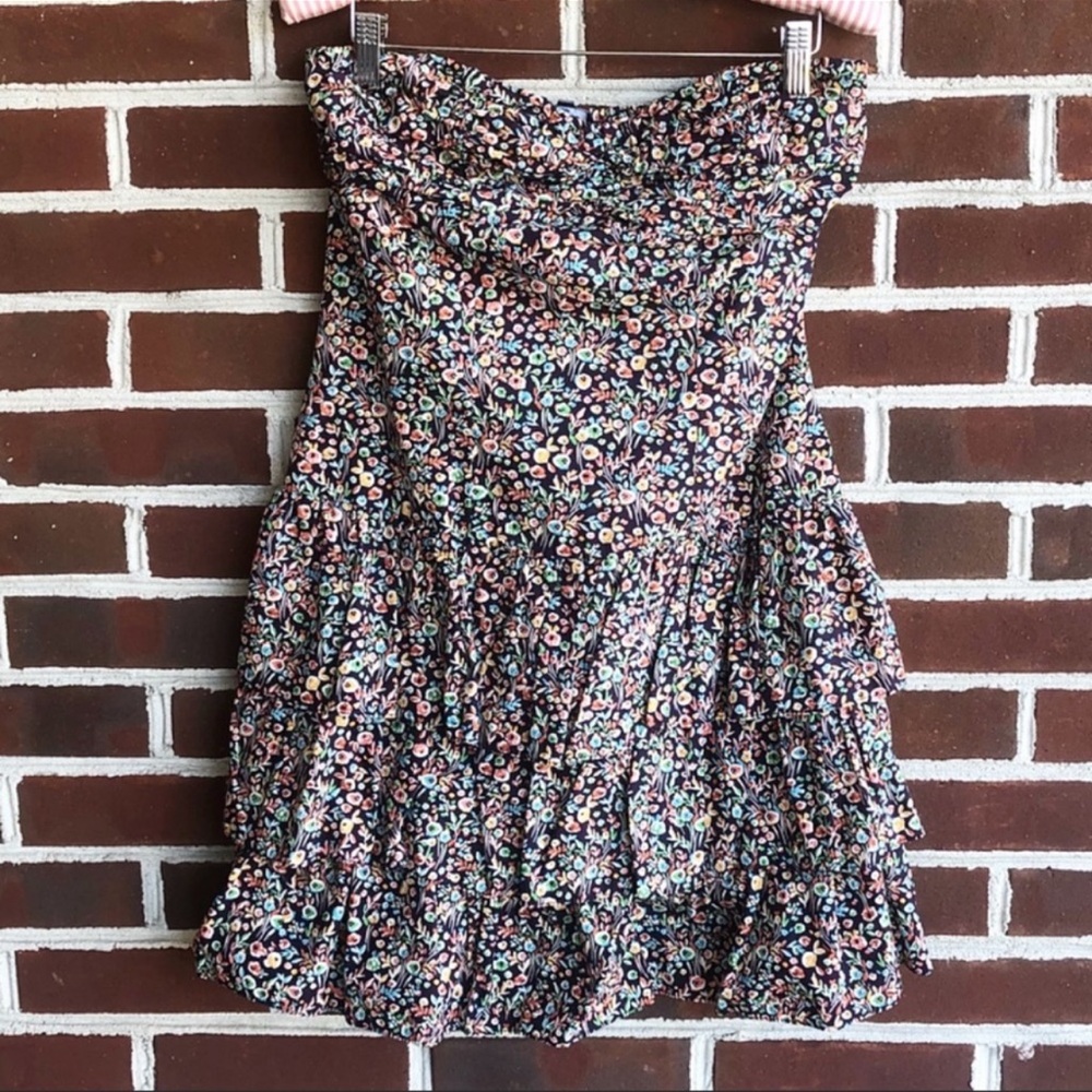 Express Floral Ruffle Strapless Mini Dress Stagecoach NWT